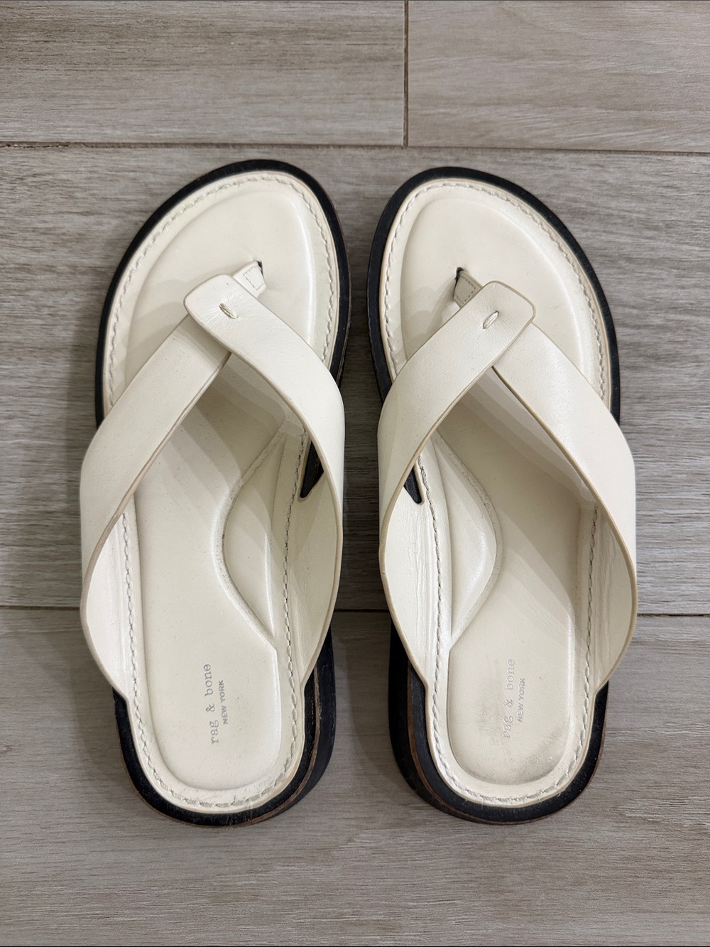 rag & bone Cream Leather Thong Sandals size EU 37 / US 7